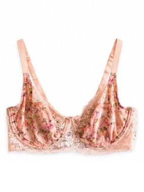 La Vie En Rose Floral & Peach Mesh Lace Unlined Underwire Bra – Size 40DD EUC